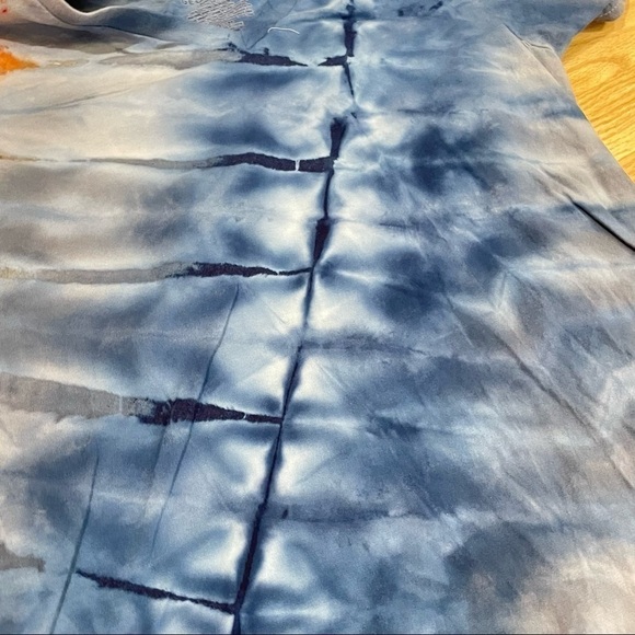 Tie Dye Tshirt Vneck Blue Gray Burnt Orange Diagonal Stars Unisex S - Picture 2 of 7